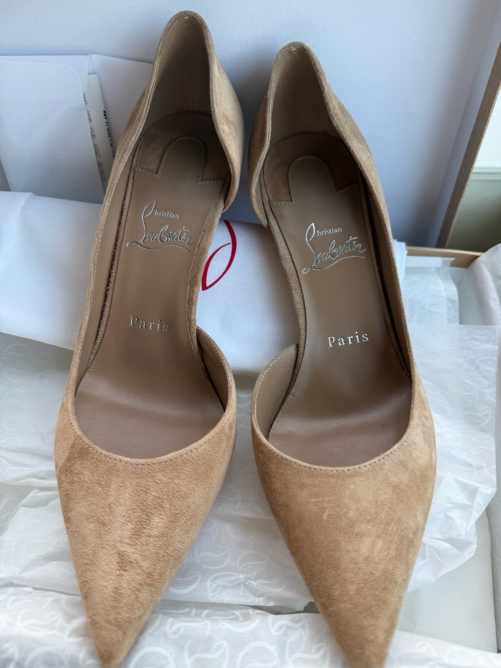 Christian Louboutin Beige Suede Pointed Toe Pumps